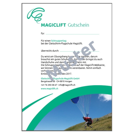 Gutschein für einen Gleitschirm-Schnuppertag